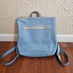 Portland Leather Tote Backpack in light blue